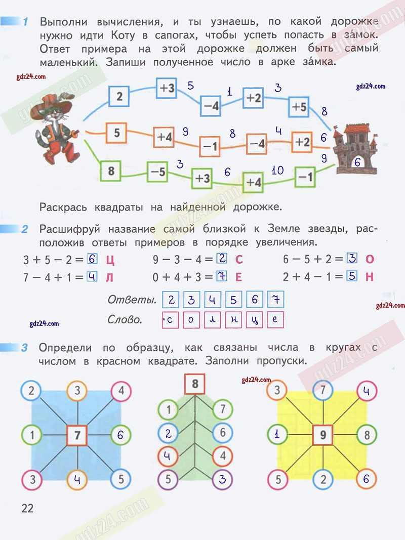 Ответы к заданиям на 22 странице рабочей тетради по математике Дорофеев,  Миракова, Бука за 1 класс 2 часть