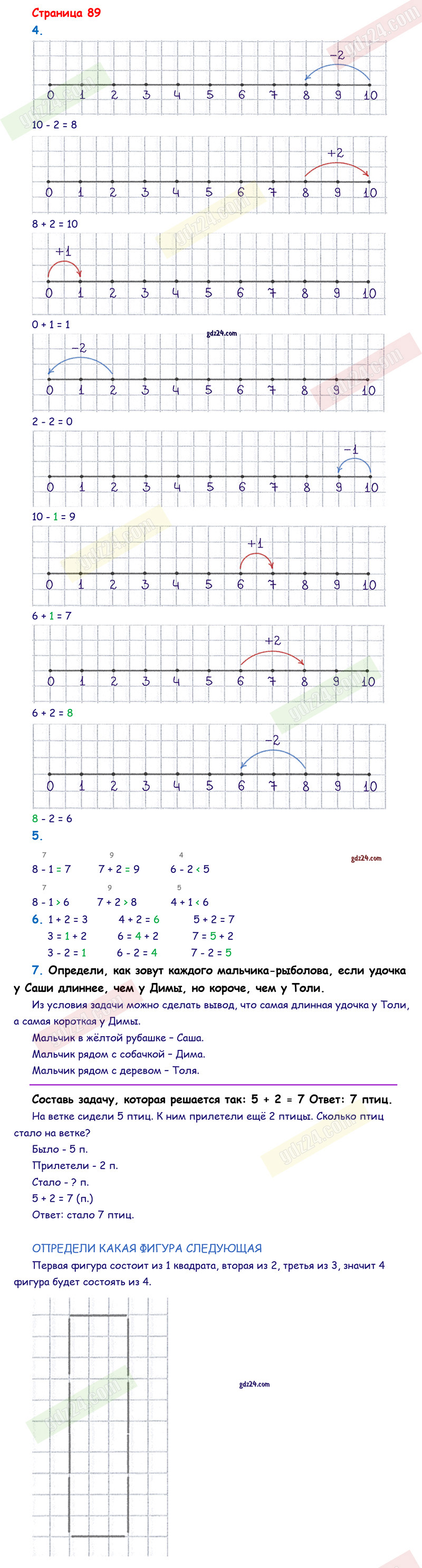 Ответы к заданиям на 89 странице учебника по математике Моро, Волкова,  Степанова за 1 класс 1 часть