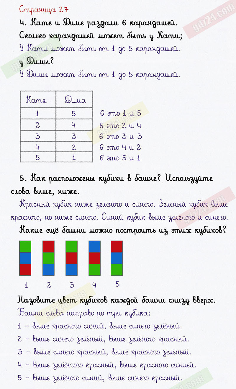 Ответы к заданиям на 27 странице учебника по математике Рудницкая, Кочурова,  Рыдзе за 1 класс 1 часть