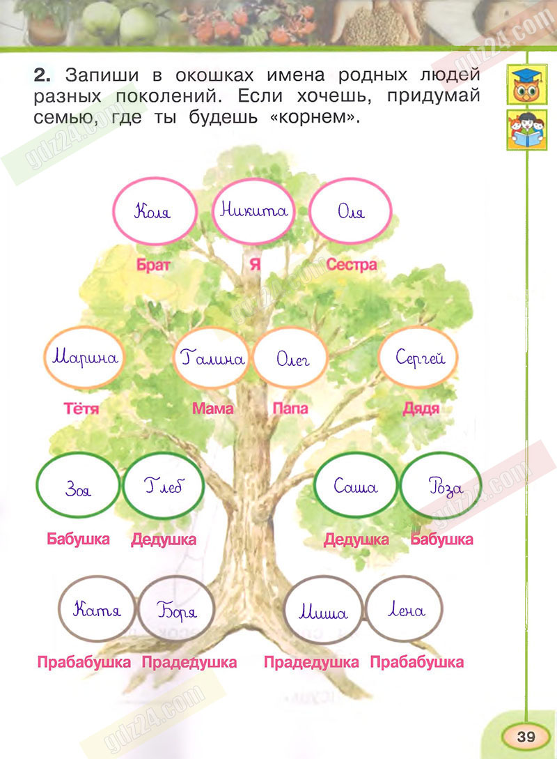 Ответы к заданиям на 39 странице рабочей тетради по окружающему миру  Плешаков, Новицкая за 1 класс 1 часть