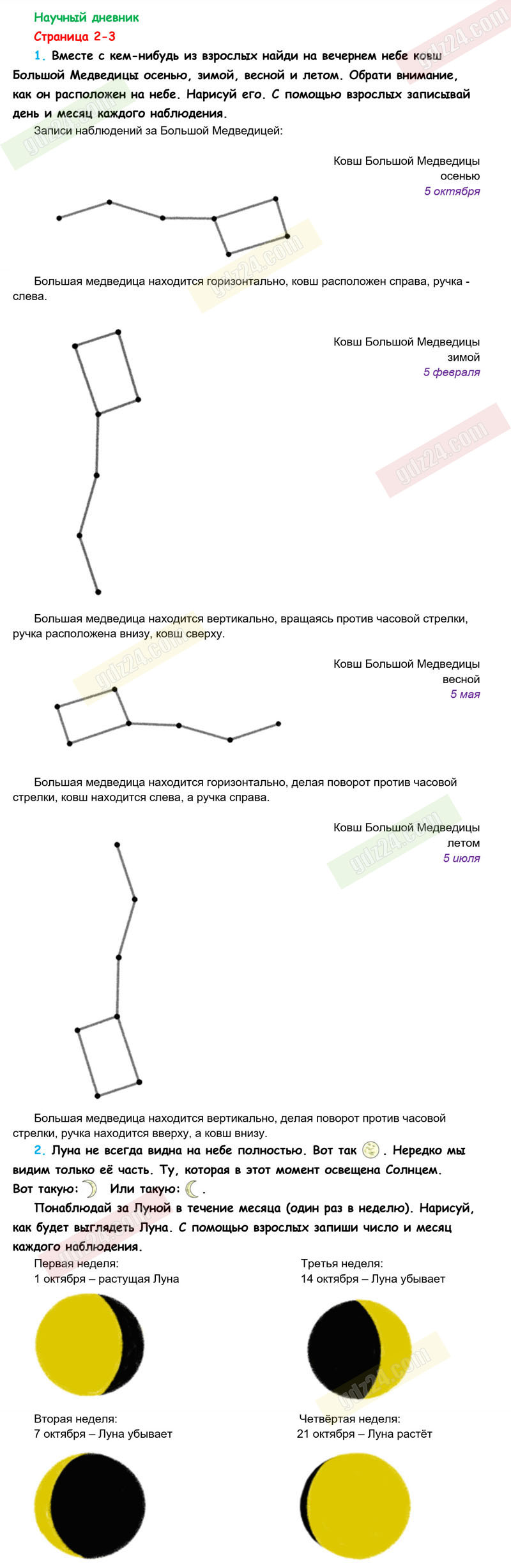 Ответы к заданиям Научный дневник на 2-3 странице рабочей тетради по  окружающему миру Плешаков за 1 класс 1 часть