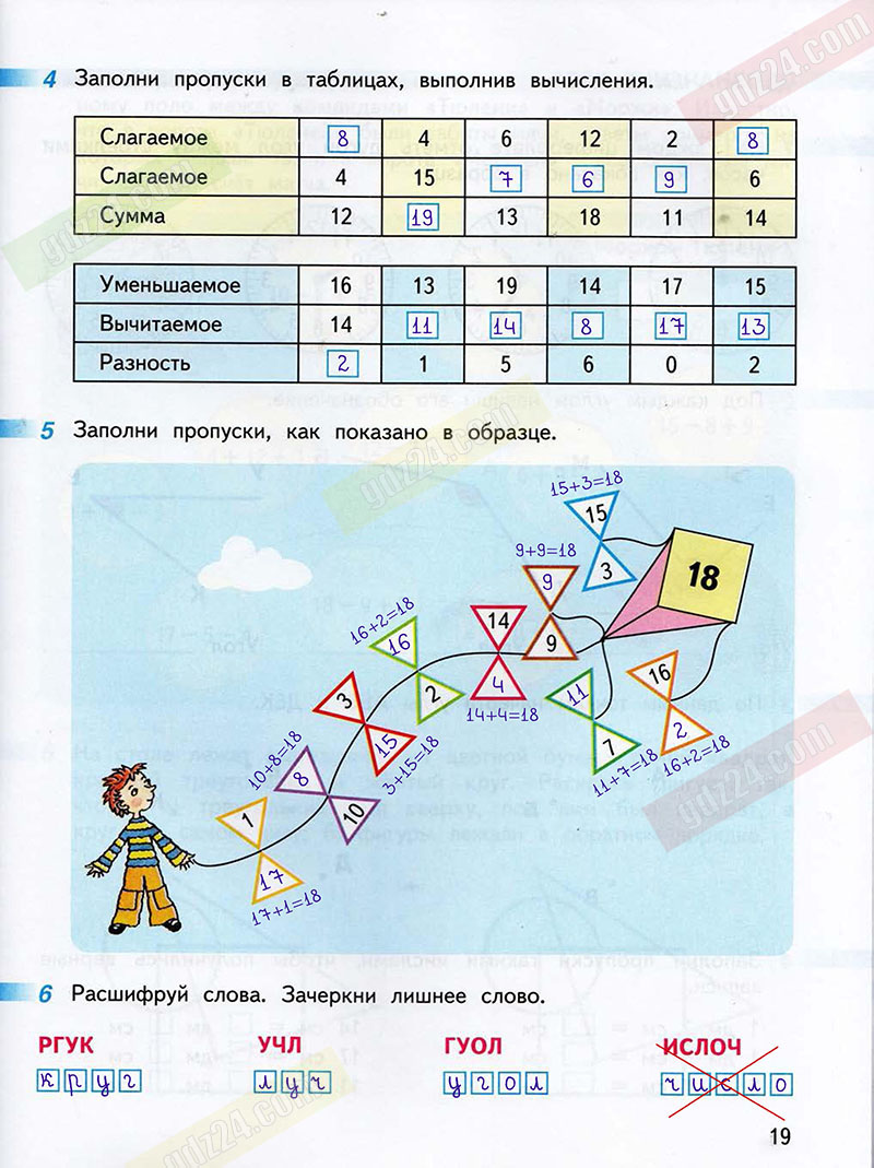 Ответы к заданиям на 19 странице рабочей тетради по математике Дорофеев,  Миракова, Бука за 2 класс 1 часть