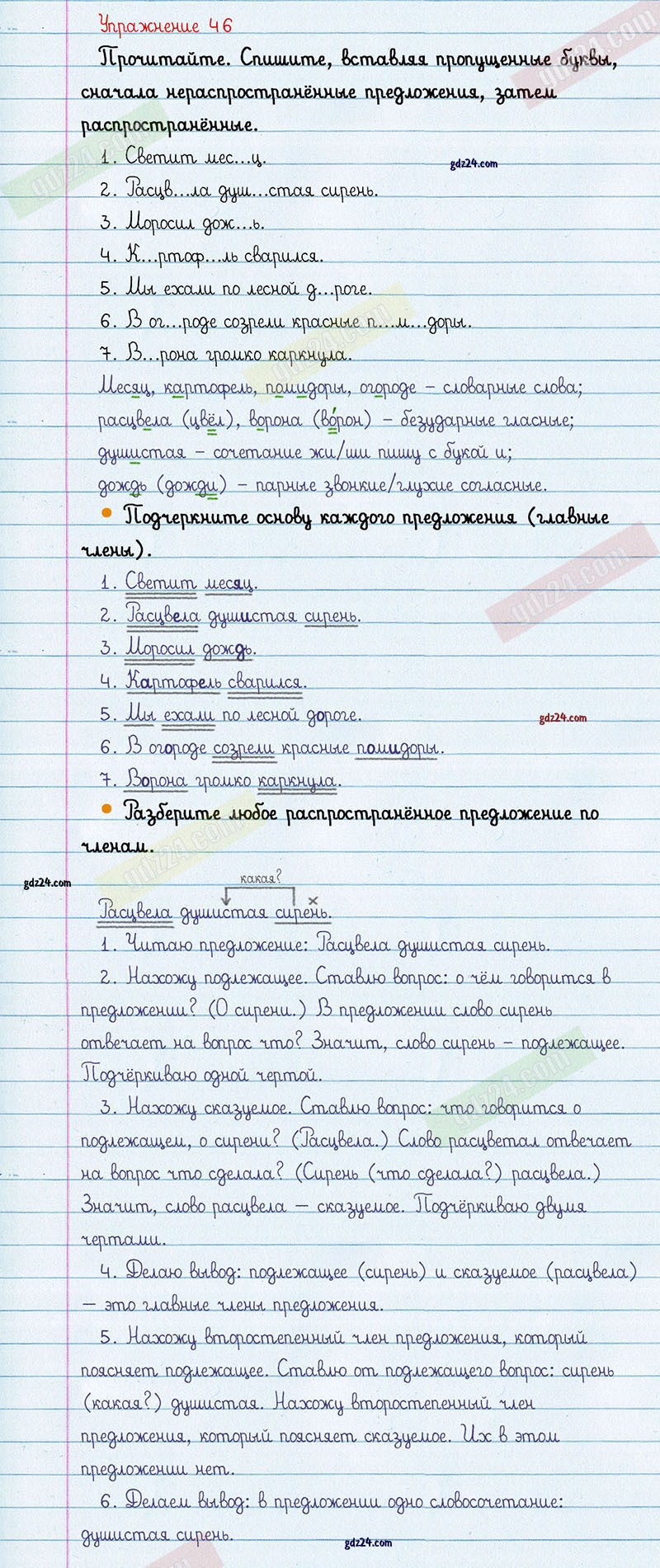 Ответы к 46 упражнению учебника по русскому языку Канакина, Горецкий за 3  класс 1 часть